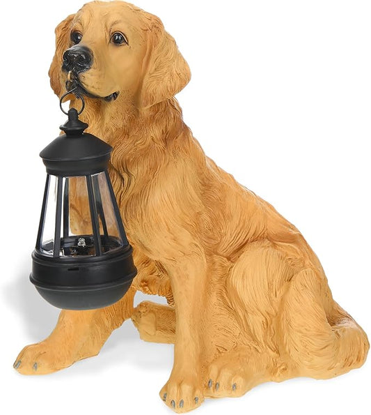 Garden Dog Statues Outdoor Decor, Resin Solar Lights Outdoor Statue Led Garden Decorations Windproof Lamp Lawn Ornaments Front Yard Decorations Outdoor for Porch Home Patio(Golden Retriever)