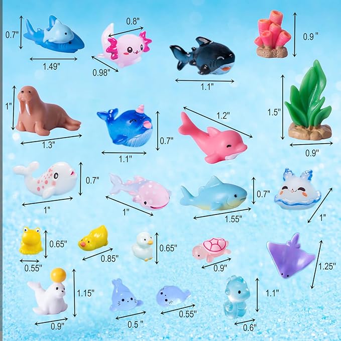 45 Pcs Mini Ocean Resin Animals Marine Miniature Animals Figurines Tiny Sea Animals Small Plastic Animals Micro Aquarium Ornaments Décor for DIY Fish Tank Fairy Garden Dollhouse Accessories