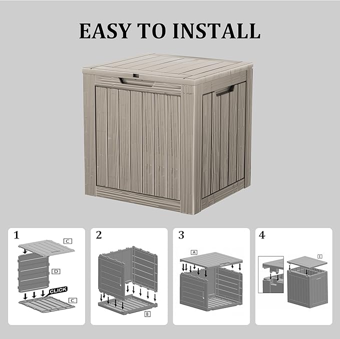 35 Gallon Lockable Resin Deck Box, Waterproof & UV-Resistant Outdoor Storage Box for Outdoor Cushion Storage, Garden Tools & Pool Accessories Storage, Gray