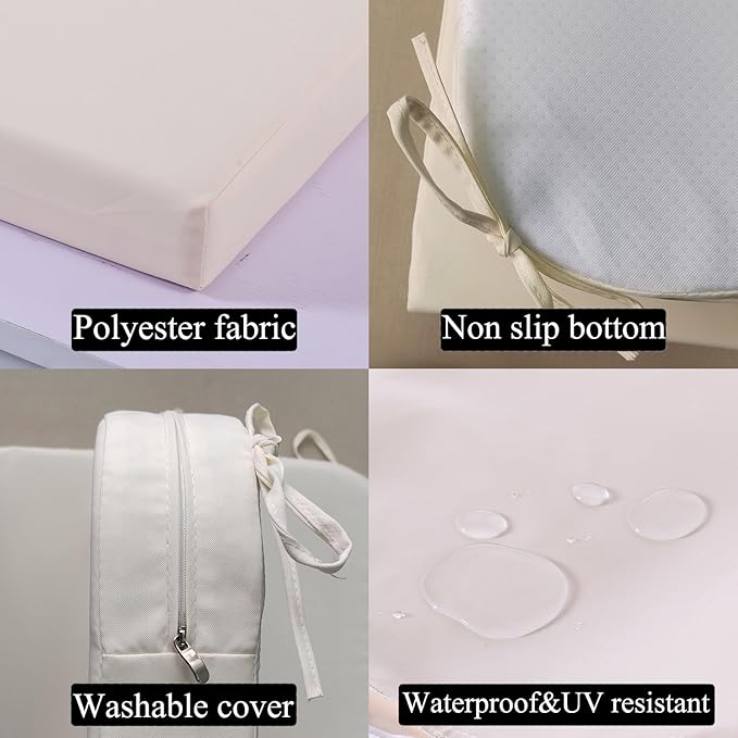 19 x 19 Inch Outdoor Seat Cushions for Patio Furniture with Non Slip and Ties Waterproof & UV Resistant Round Corner Outdoor Chair Cushions Replacement Set of 2, Beige