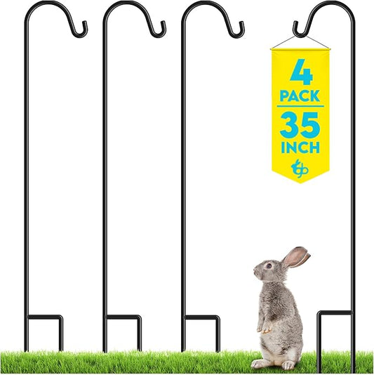 Gray Bunny 35" Shepherds Hooks for Outdoor 4 Pack, Thick Bird Feeder Pole, Hanging Plant Stand, Shepherds Hook for Bird Feeder, Non-Hollow, Non-Adjustable, Extra Long Base Prongs