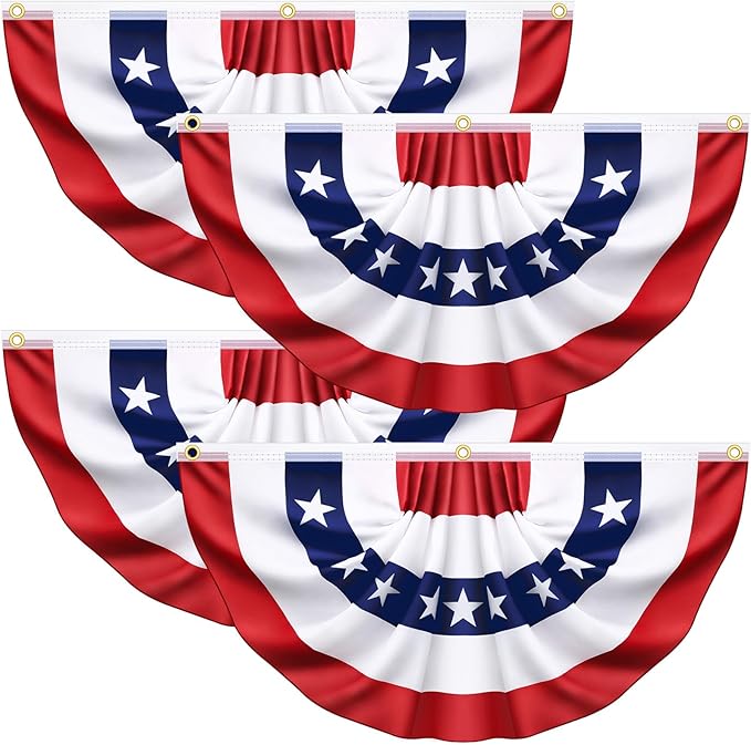 4 Pack USA Pleated Bunting Fan Flags, 1.5x3 Ft Patriotic Half Fan Banner American Flag Decoration Bunting for Outside Red White and Blue Decor Independence Day Memorial Day 4th of july Decorations