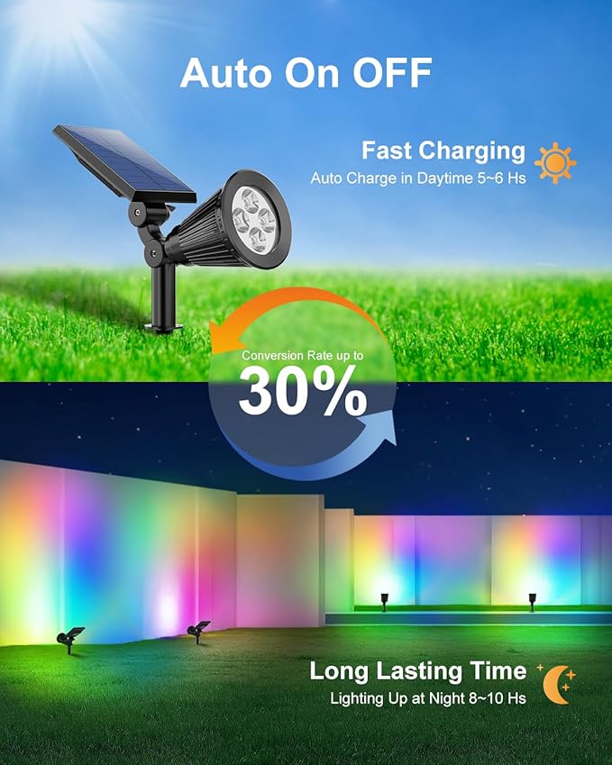 4 Pack Color Changing Solar Spotlights Outdoor for Decorations, Tree, Statue, House Wall, Super Bright Waterproof Solar Lanscape Spot Lights Uplighting for Outside, Yard, Garden, Adjustable Brightness
