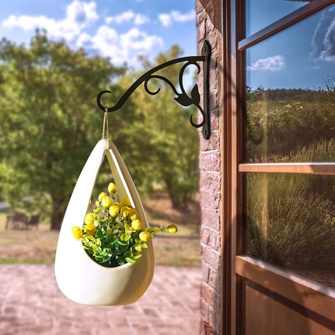 2 Pcs 8-Inch Decorative Iron Lantern Hooks for Wall Hanging Mason Jar Sconces Outdoor Solar Lights, Black