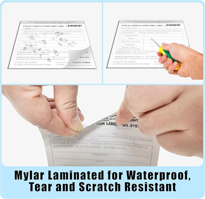 Goldenfox DOT Inspection Forms and Stickers. 50-Pack,3-Ply Carbonless Annual Vehicle Inspection Report (8.5" x 11.75") with 2-Ply Vinyl White Interior fmcsa Annual Inspection Sticker(5"x4")
