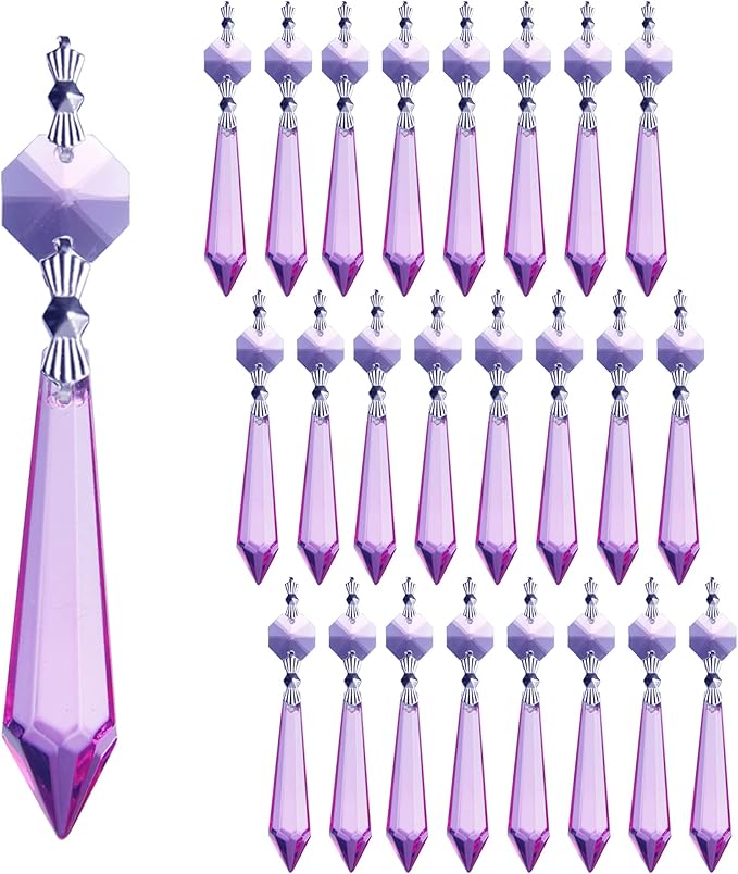 HDCRYSTALGIFTS Purple Chandelier Icicle Drop Prisms Crystal 55mm, Pack of 25