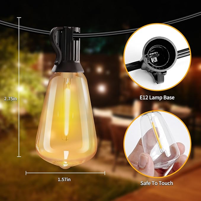 50ft Solar String Lights with Remote, 25+1 Bulbs Solar Patio Lights Outdoor Waterproof, Solar Powered Dimmable Deck Lights for Garden Porch Party