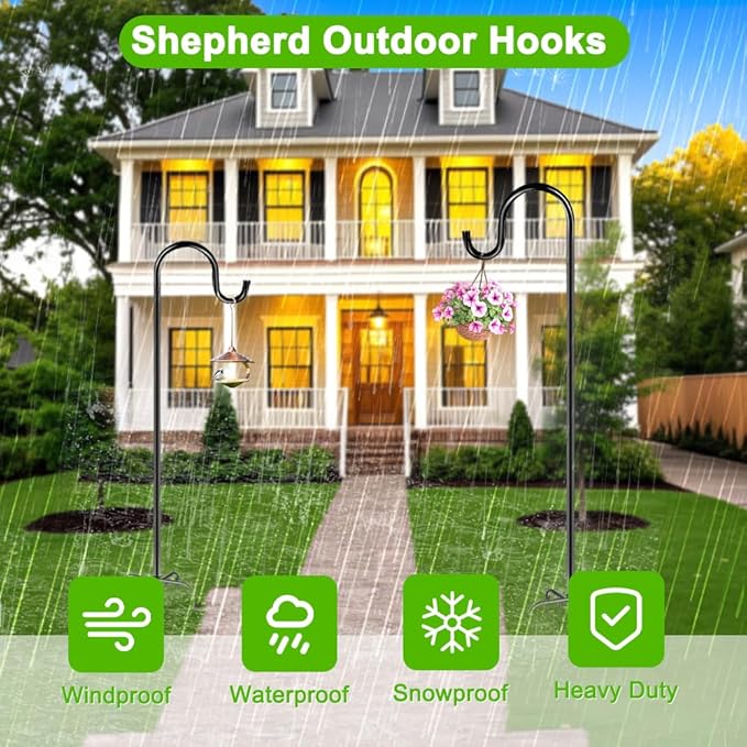 48" Shepherds Hooks for Outdoor, Heavy Duty Garden Bird Feeder Pole for Hanging Bird Feeder, Plant Baskets, Solar Light Lanterns, Outdoor Plant Hanger Hook with 5 Base Prongs,1 Packs