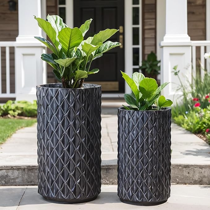 17.3 & 20.8 inch high Concrete Flower pots Set of 2, The planters for Outdoor Plants with Drainage Hole, Modern Family Outdoor Decor Plant pots, Indoor Plant pots for Home Decor.