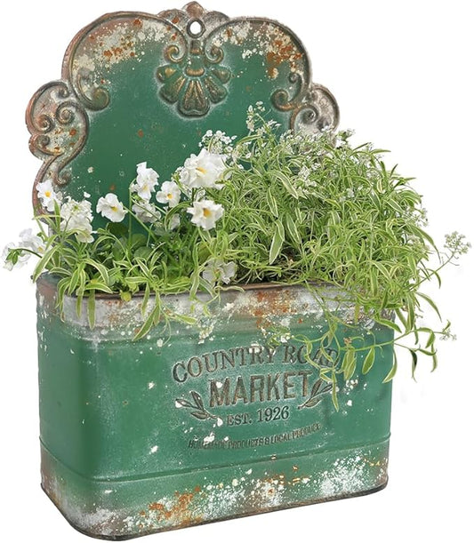 All Chic Metal Wall Planter Outdoor Wall Planter Wall Hanging Planter Rustic Wall Mount Planter Outdoor Wall Planter for Farmhouse Garden Decor (Green)