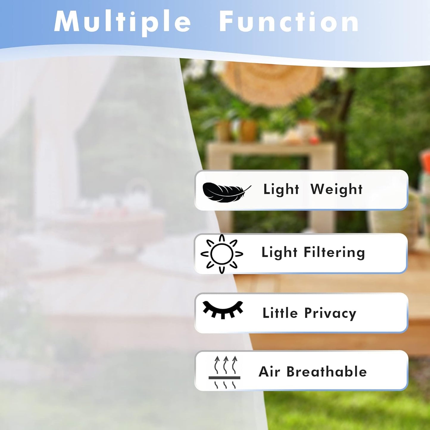 HolidayIdeas White Outdoor Sheer Curtains for Patio Waterproof, 4 Panels - 54 x 95 Inch - Light Filtering Voile Outside Curtains Grommet Drapes for Front Porch, Gazebo, Pergola, Backyard