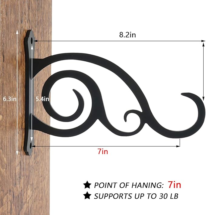2 Pcs 8-Inch Outdoor Decorative Wall Hanging Lantern Plant Hooks, Iron Wall Hangers for Hummingbird Feeder Planter, Black