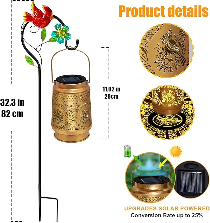 2 Pack Solar Lanterns Outdoor Waterproof,Cardinal Solar Lights Garden Decor Gifts for Mom Women Grandma Decoration Outside for Yard, Patio,Backyard,Porch