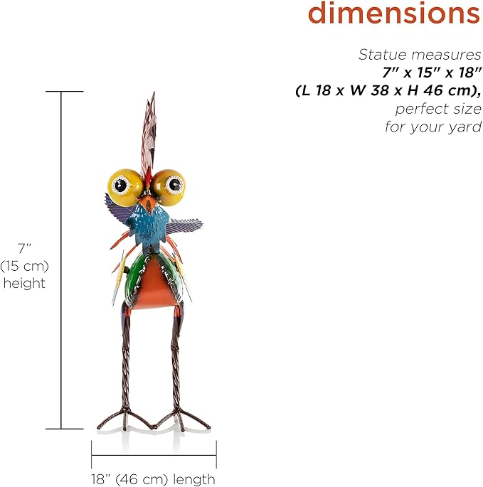 Alpine Corporation - 18" Tall Wacky Metal Rooster Yard Statue – Colorful Indoor/Outdoor Farm Animal Décor for Garden, Patio, Lawn, or Porch