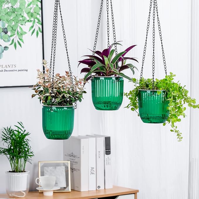 4.5 Inch 2 Pcs Self Watering Hanging Planter Indoor Plant Pots Drainage Holes, Outdoor Small Hanging Planters Flower Pot Basket, Visible Water Level, Plant Hanger Home Decor, Gardening