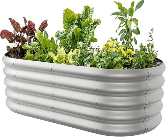 4x2ft Oval Galvanized Raised Garden Bed Kits 16" Tall Outdoor Large Metal Modular Planter Box 9-in-1 Raised Beds for Gardening,Vegetables,Fruits,Flowers & Herbs (Silver)