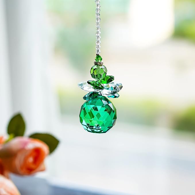 H&D Hanging Crystal Angel Suncatcher Rainbow Maker Guardian Angel Ornament for Home Window Decor (Green)