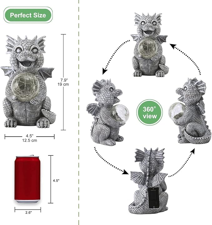 Garden Decor Solar Statues for Mom Grandma Birthdays for Women Sister Wife Lady - Front Patio Balcony Yard Art Lawn Ornaments Porch Outdoor Outside Decorations (Dragon)
