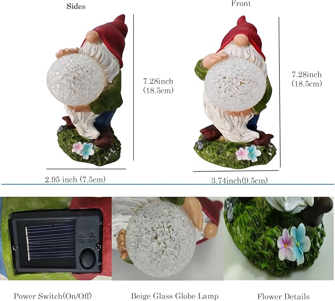 GUCHO Solar Gnomes Decorations for Yard,Outdoor Garden Gnomes Figurine Lights,Weather Resistant,Lawn Decor Statue for Patio, Balcony,Yard,Garden Decorations,Unique Housewarming Gifts for Women Men
