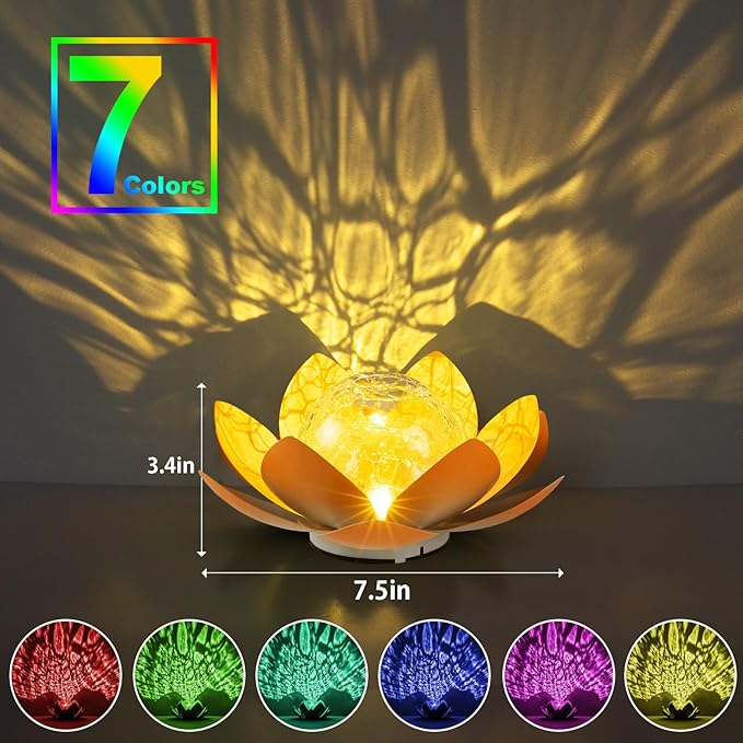 Garden Solar Light Outdoor(2Pack),Crackle Globe Glass Lotus Decoration, Waterproof Metal LED Flower Lights for Patio,Lawn,Walkway,Tabletop,Ground