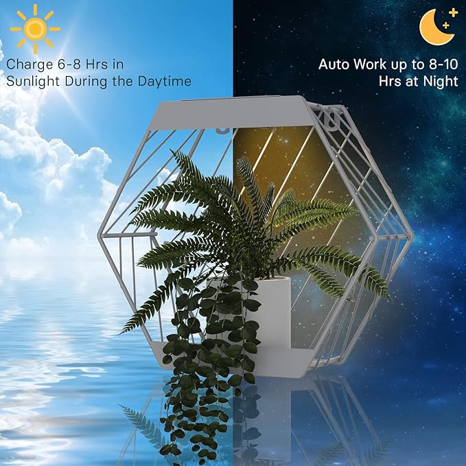 Grand patio Outdoor Leiden LED Solar Hexagon Wall Sconce Planter, with Dusk to Dawn Sensor Decor Wall Lighting for Garage Doorway Patio Yard, Cement Grey (L-Linear)