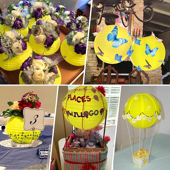 10 Pack Outdoor Silk Lanterns Decorative, 10inch Waterprooof Outside Indoor Chinese Hanging Round Lanterns for Weddings, Birthdays, Parties Decoration(Yellow)