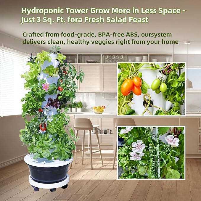 Hydroponic Growing System Kit,Indoor&Outdoor Vertical Hydroponic Growing Garden for Leafy Greens & Herbs, 28 Plant Sites with Climbing Trellis, Energy-Efficient Kit
