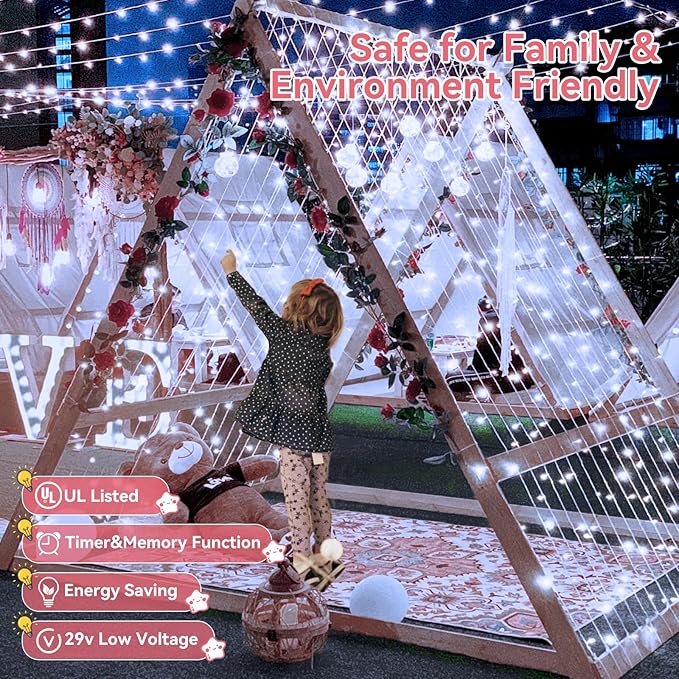 Heceltt 1600 LED 630 FT String Lights Outdoor, 8 Modes Cool White Christmas Lights Plug in, Waterproof Led Lights with Timer and Memory String Lights for Xmas Holiday Wedding Decorations