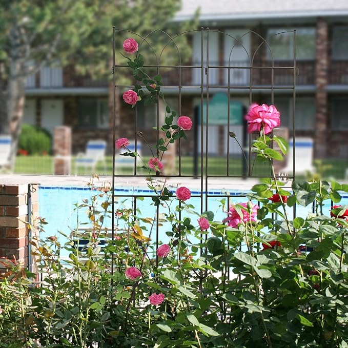 4 Pack Metal Garden Trellis 71" Black Fence Rustproof Garden Trellis for Climbing Plants Support Roses Flower Outdoor Lawn, Brown