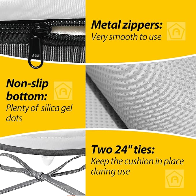 AAAAAcessories Outdoor Seat Cushions for Chairs, Waterproof, Fade-Resistant Patio Furniture Replacement Cushions, 17" x 16" x 2", Set of 2, Gray Cabana Stripe