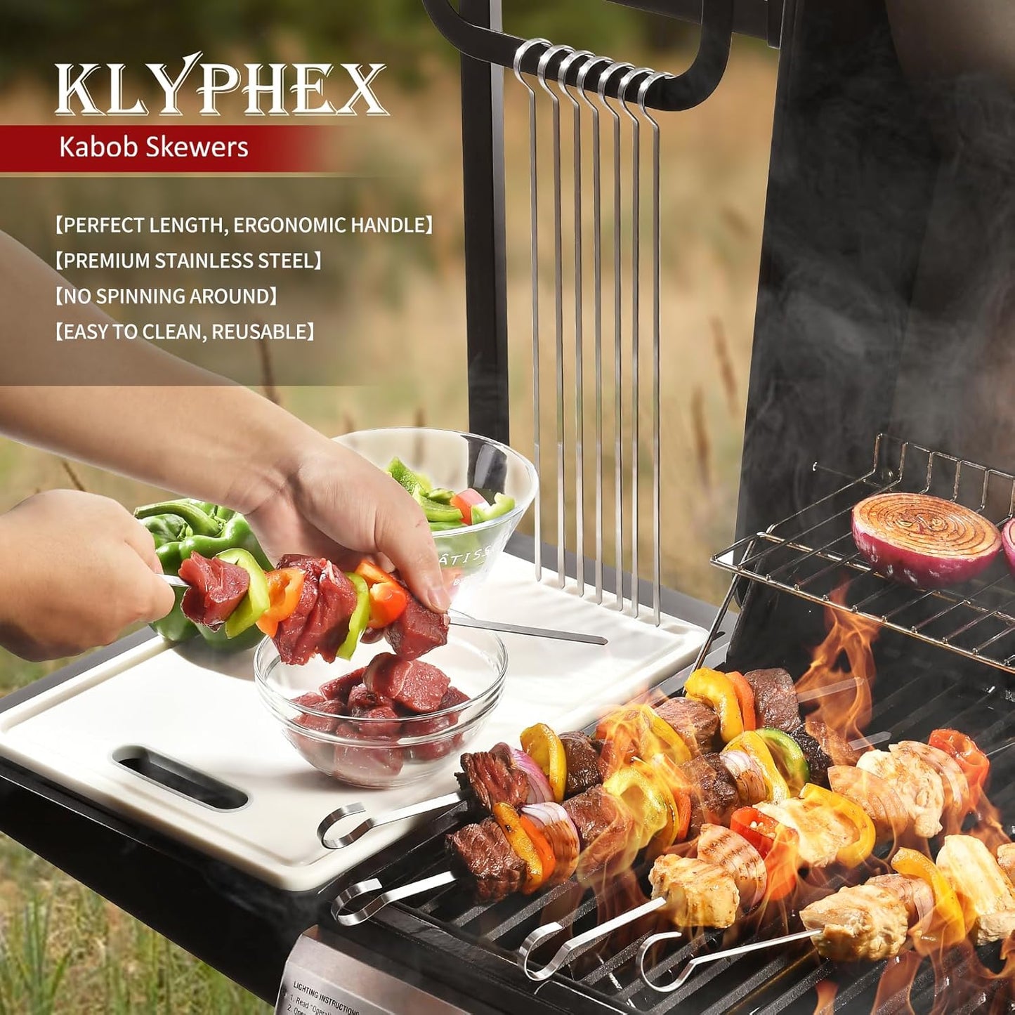 13.8" 12 Pack - Metal Flat Skewers Reusable Kabob Skewers BBQ Barbecue Skewers for Grilling, Stainless Steel