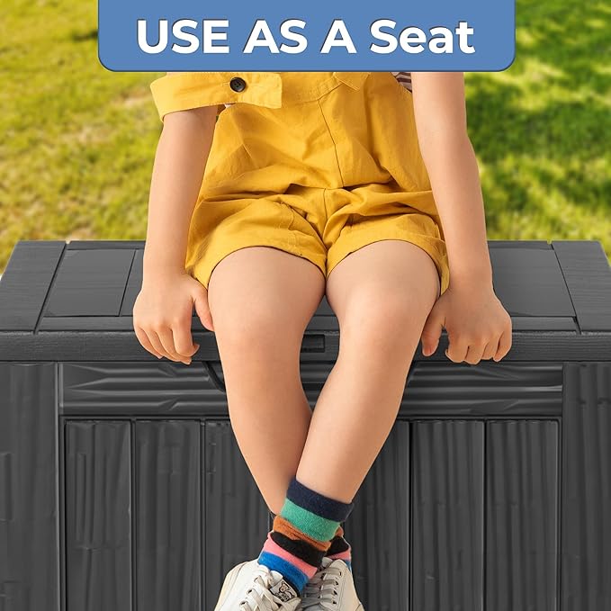 35 Gallon Outdoor Storage Box Waterproof Lockable Resin Deck Box Large, Patio Storage Bin for Pool Accessories Cushion Furniture, Garden Tools, UV-Resistant Outside Delivery Black