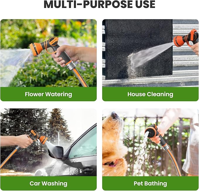 Giraffe Tools Garden Hose 50FT, 5/8" Lightweight Lay Flat Water Hose, Custom Length, Flexible, Leakproof Hybrid Hose Pipe with Male to Female Fitting