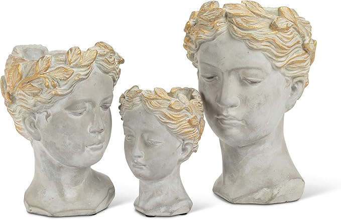 Abbott Collection Aphrodite Head Planter – Large Indoor and Outdoor Planter Pots - Whimsical Woman Statue Head Planter for Flowers and Succulents (10 inch, Grey/Gold)