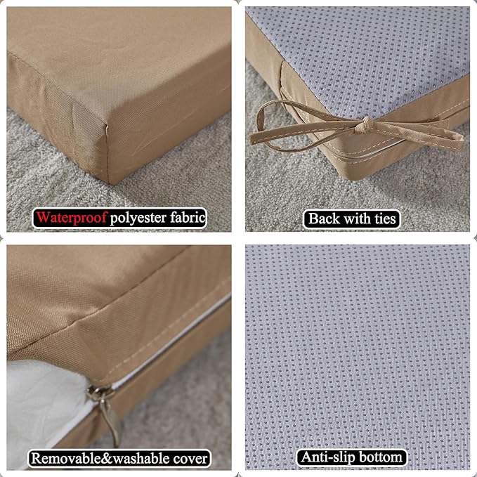 17 x 17 Inch Outdoor Seat Cushions for Patio Furniture with Non Slip and Ties Waterproof & UV Resistant Round Corner Outdoor Chair Cushions Replacement Set of 2, Khaki