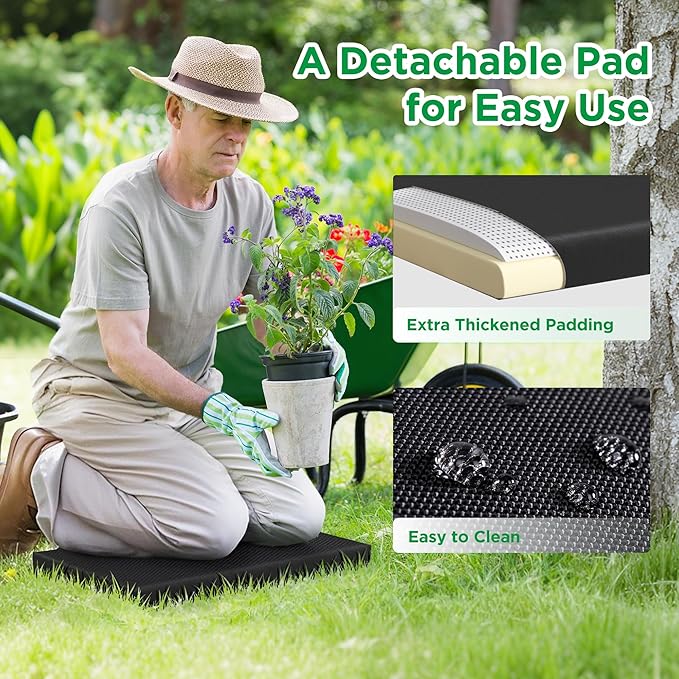 10.8” Wide Garden Kneeler and Seat, Heavy Duty Foldable Gardening Stool with Tool Belt Pouch, Included Thickened Kneeling Pad, Portable Gardening Bench Chair for Seniors & Parents