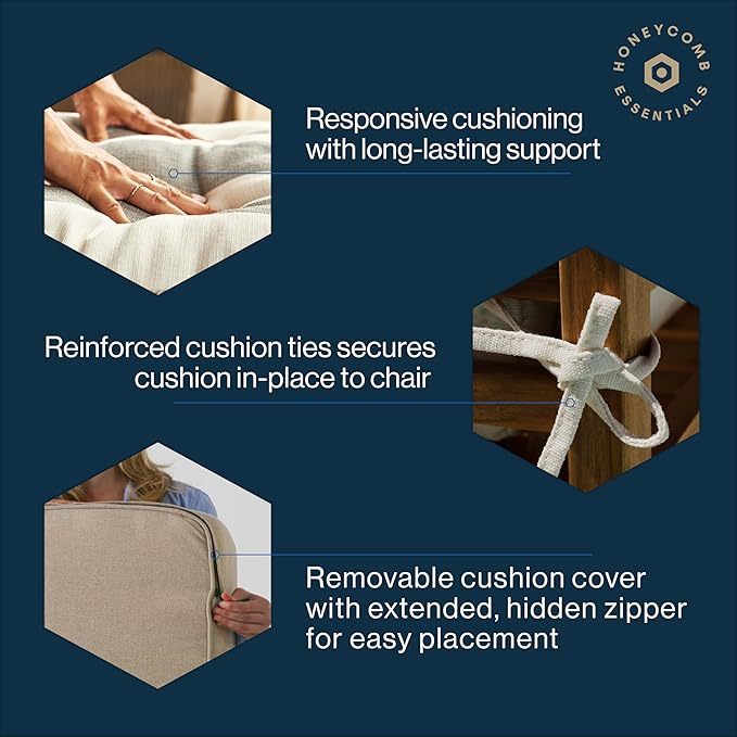 Honeycomb Outdoor Essentials Set of 2 Tufted Seat Pads, 19 x 18, Hampton Texture Hunter Dining Chair Cushions for Patio Furniture