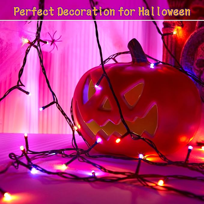 Halloween 200 LED String Lights, 72FT Orange and Purple Halloween Lights Outdoor Decorative,11 Modes with Remote Plug in Halloween Indoor Lights for Halloween Yard Party Decorations