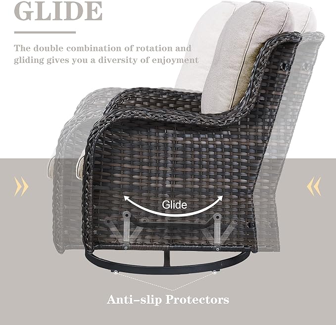 5 Piece Outdoor Patio Furniture Set - Wicker Furniture Patio Conversation Set, Outdoor Swivel Rocker Chairs with Loveseat Sofa and 2 Ottomans for Small Space, Beige Cushion