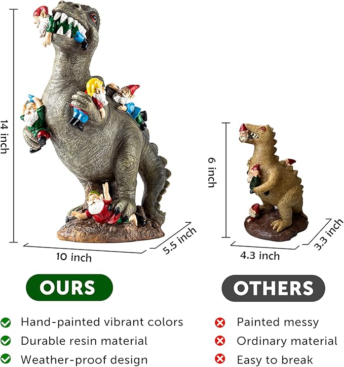 Garden Gnomes Statues Yard Decorations Outdoor Garden Decor, 14” Dinosaur Gnomes Garden Statues, Patio, Lawn Ornament, Gardening Gifts for Women for Housewarming