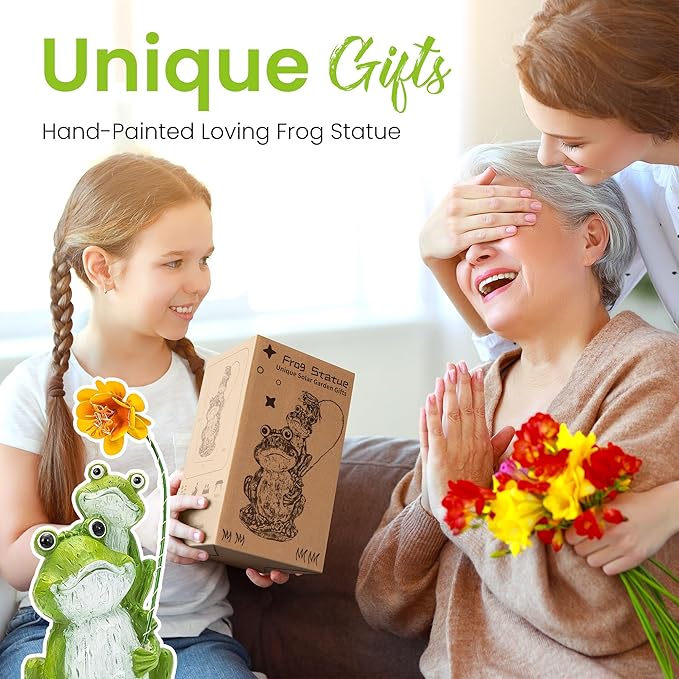 GIGALUMI Solar Garden Decor Flower Umbrella Frog Statues Outdoor, Birthday Gifts for Women, Gifts for Mom Grandma Senior Elder, Elephant Ornament for Balcony, Garden, Patio, Yard, Lawn