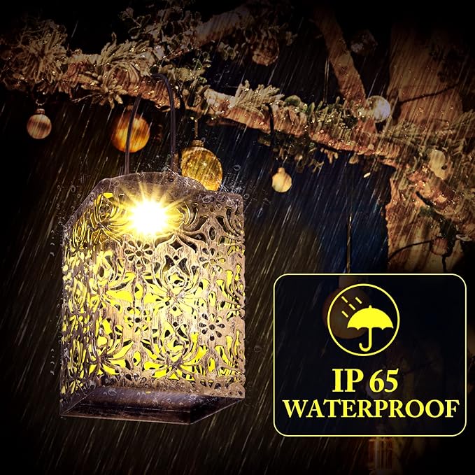 2 Pack Solar Lanterns Outdoor Waterproof - Metal Solar Garden Lights for Patio Porch Yard Garden Decor, Christmas Birthday Gifts for Women (Bronze)