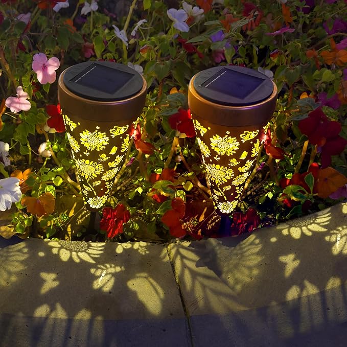 2 Pack Sunflower Solar Pathway Lights Outdoor, Waterproof Solar Walkway Lights Garden Decor, Pathway Landscape Lights for Backyard Patio Path Yard Lawn Walkway