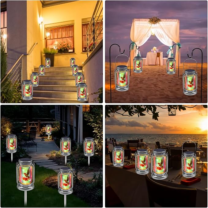 Hummingbird Solar Lanterns Outdoor Waterproof Hanging,2 Pack Outdoor Solar Lanterns,Gifts for Mom Women Men Decorative LED Lanterns for Yard, Patio, Lawn, Tabletop, Pathway, Landscape, Garden
