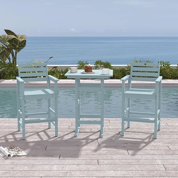 Adirondack Outdoor Bar Table, Durable HDPE Composite, Weather Resistant, Easy to Clean, Perfect for Backyard and Poolside Use, Light Blue