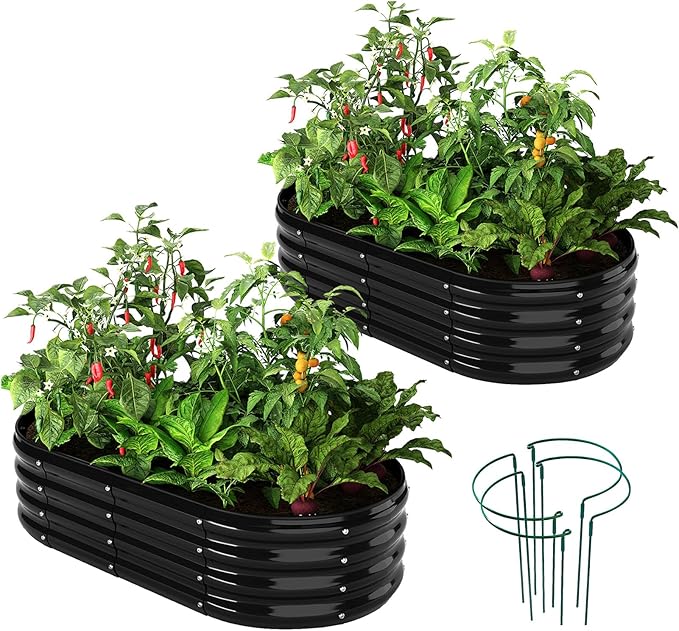 Galvanized Metal Planter Raised Garden Bed Kit for Gardening Outdoor，4x2x1ft 2 Planter Grow Garden Box Raised Flower Bed，Long Vegetable Clearance Herb Raised Garden Beds for Gardening Black