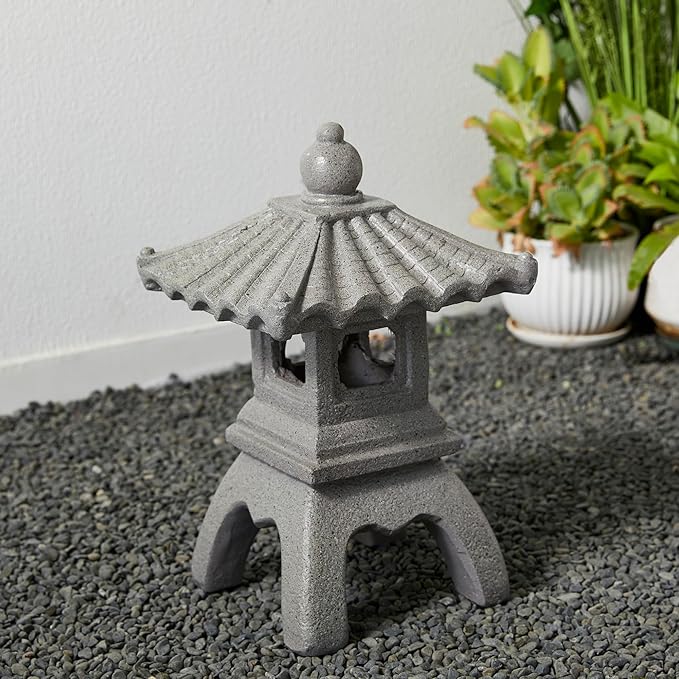 Glitzhome MGO Faux Concrete Pagoda Garden Statue Indoor and Outdoor Decoration, 16" H
