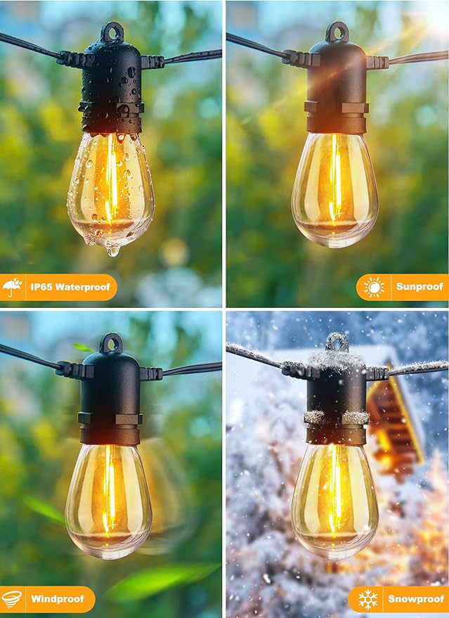 190FT Outdoor String Lights for Patio with 62 Shatterproof S14 Vintage Edison Bulbs, Waterproof Outside Hanging Lights for Backyard Deck Garden Party Xmas Decor, 2700K