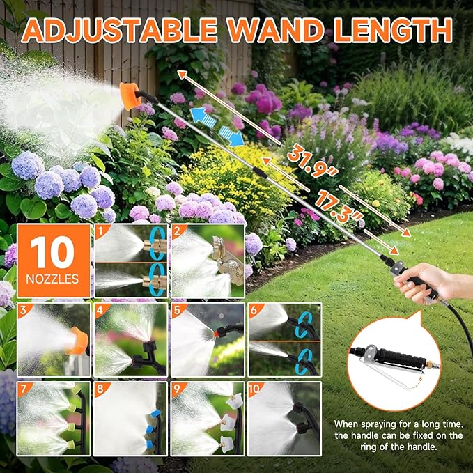 24 Gallon Battery Powered Sprayer,90 PSI Electric Pump,6 Hours Long Battery Life,12V 8Ah Battery,Adjustable HD Wand and 10 Nozzles,Portable Sprayer with Wheels for Lawn & Garden Spraying, Cleaning