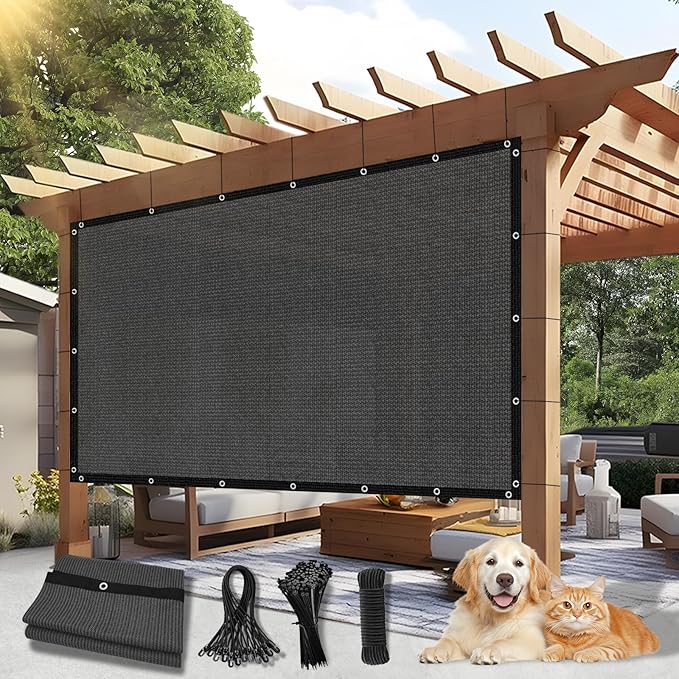 90% Outdoor Sun Shade Cloth, 12'×20' Pergola Shade Cover with Grommets, Privacy Screen Sunshades for Patio Garden Backyard Plant, Dark Grey